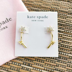 Myosotis Flower Ear Jacket Earrings Gold (Clear)